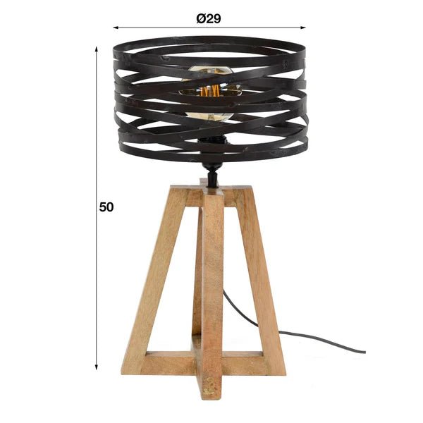 Tischlampe 0,5 m mit Gedrehtem Metallschirm und Holzrahmen – Schiefergrau, 29 cm Durchmesser für Wohnbereich 2