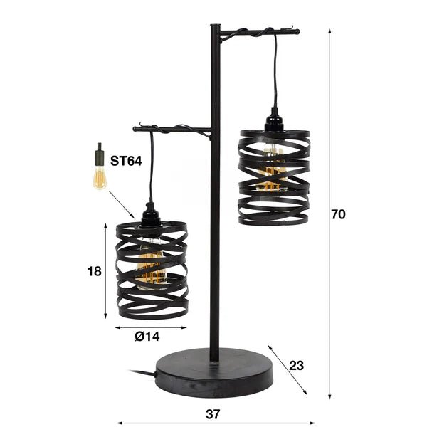 Tischlampe 37 x 23 cm aus Metall in Schiefergrau – E27 Fassung für LED, mit Spindelschirmen, für moderne Räume 2