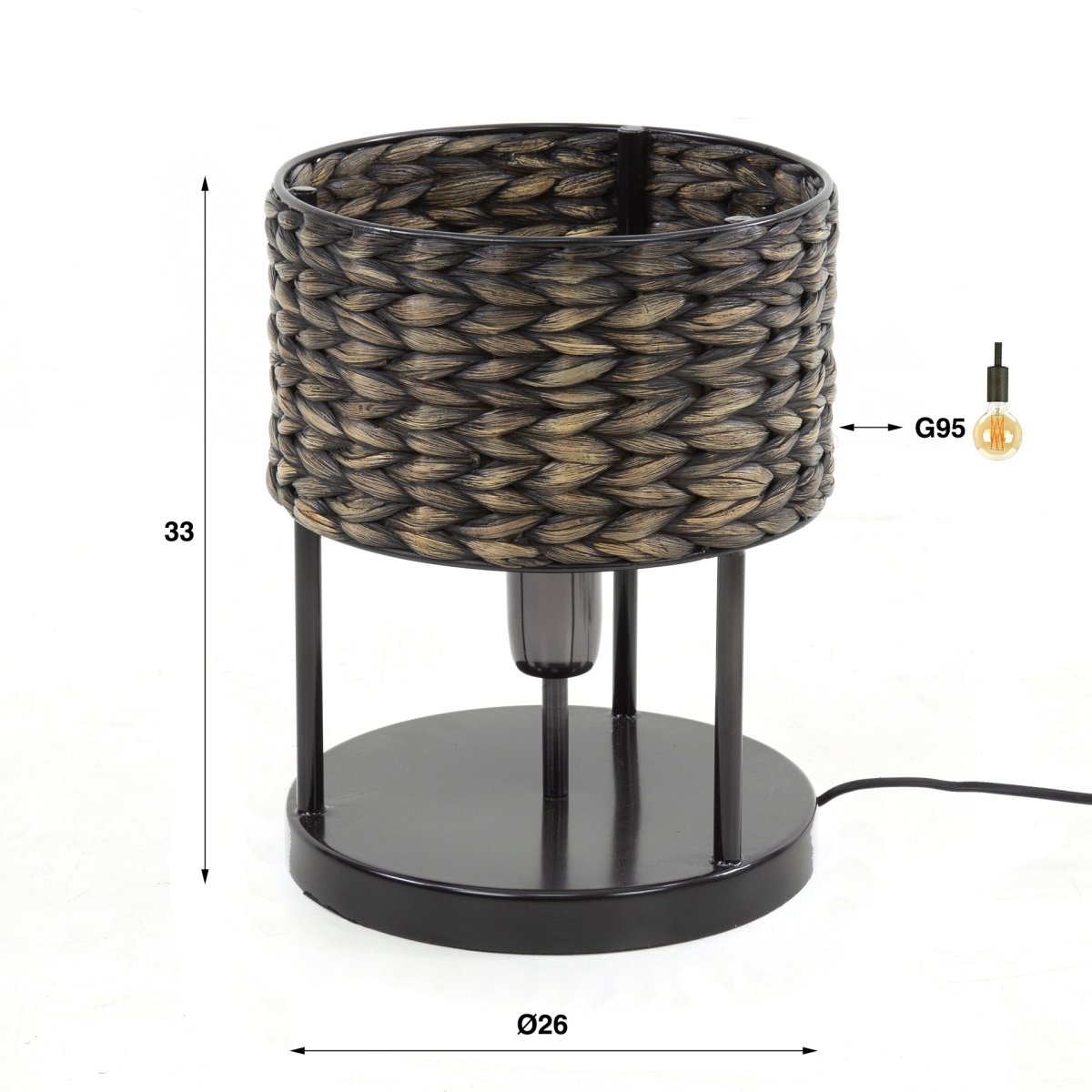Tischlampe Demi 30 cm aus Wasserhyazinthe mit Metallgestell – Moderne Tischleuchte für Wohnzimmer und Schlafzimmer 3