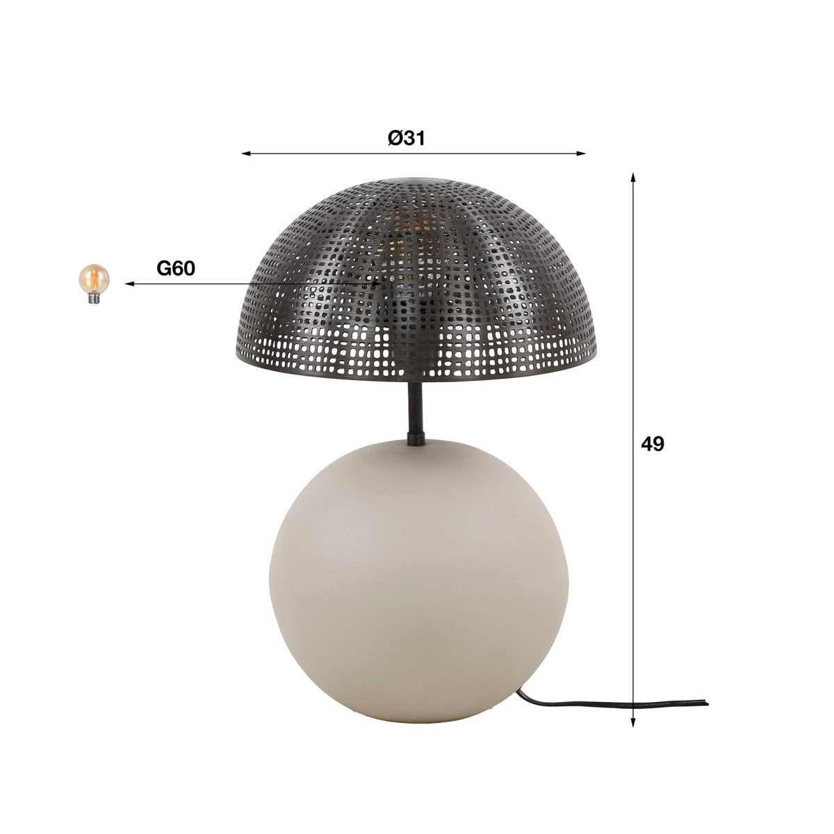 Tischleuchte Avelie Ø26 cm – Moderne Kugelleuchte aus natürlichen Materialien für stilvolle Innenräume, ideal als Nachttischlampe 2
