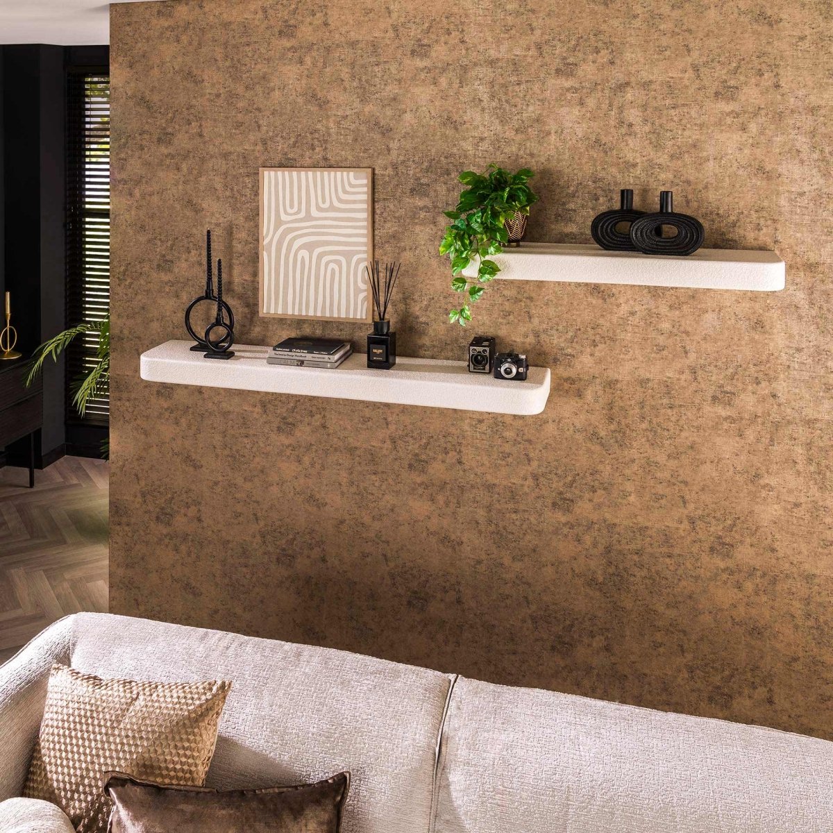 Wandregal 100 cm Steinoptik aus Marmorverbundstoff – Modernes Wandregal für Wohnzimmer, Schlafzimmer und Büro, stabil und vielseitig einsetzbar 4
