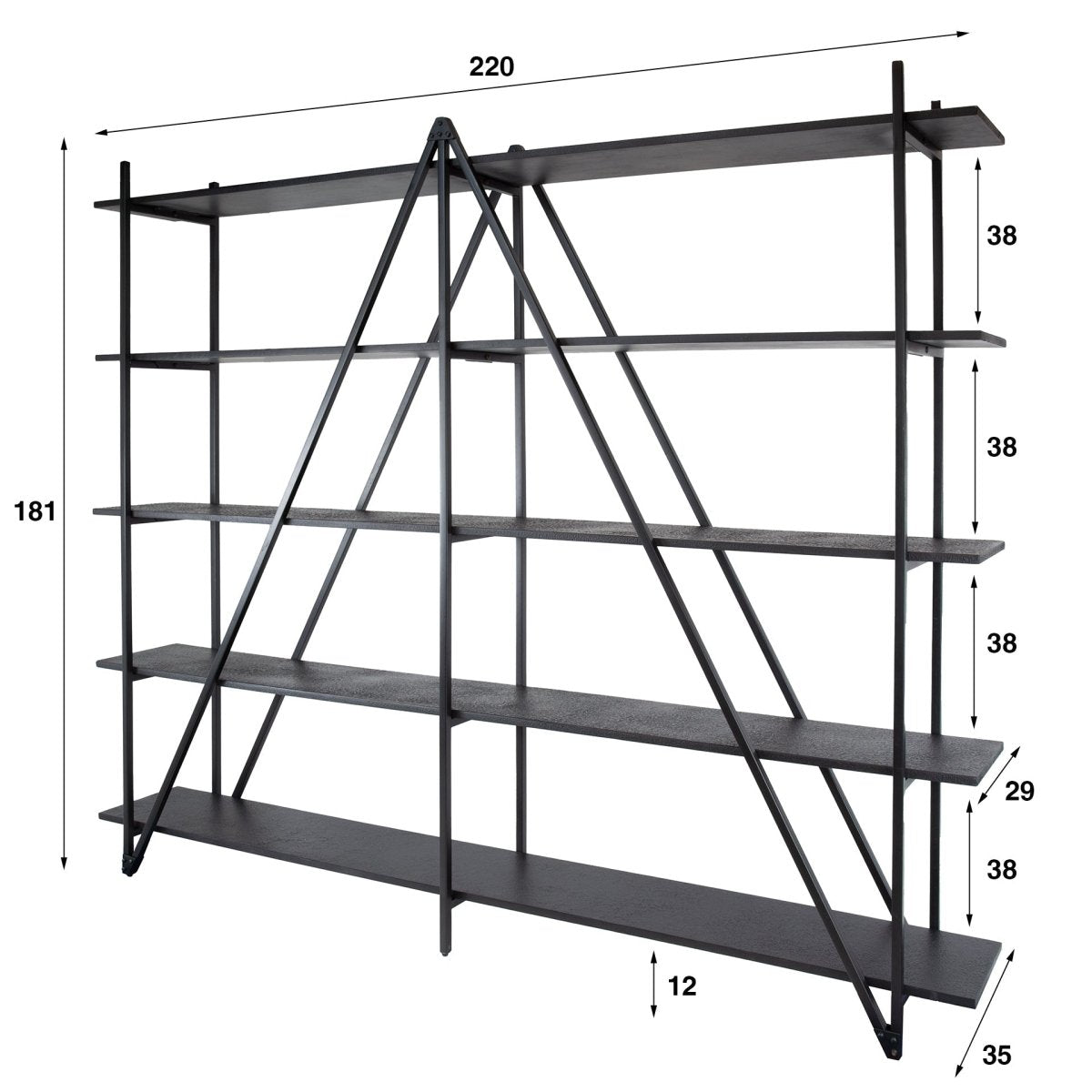 Wandregal 5-lagig 220 cm aus Metall in Grau – Modernes Regal mit minimalistischem Design für Bücher und Dekoration 5