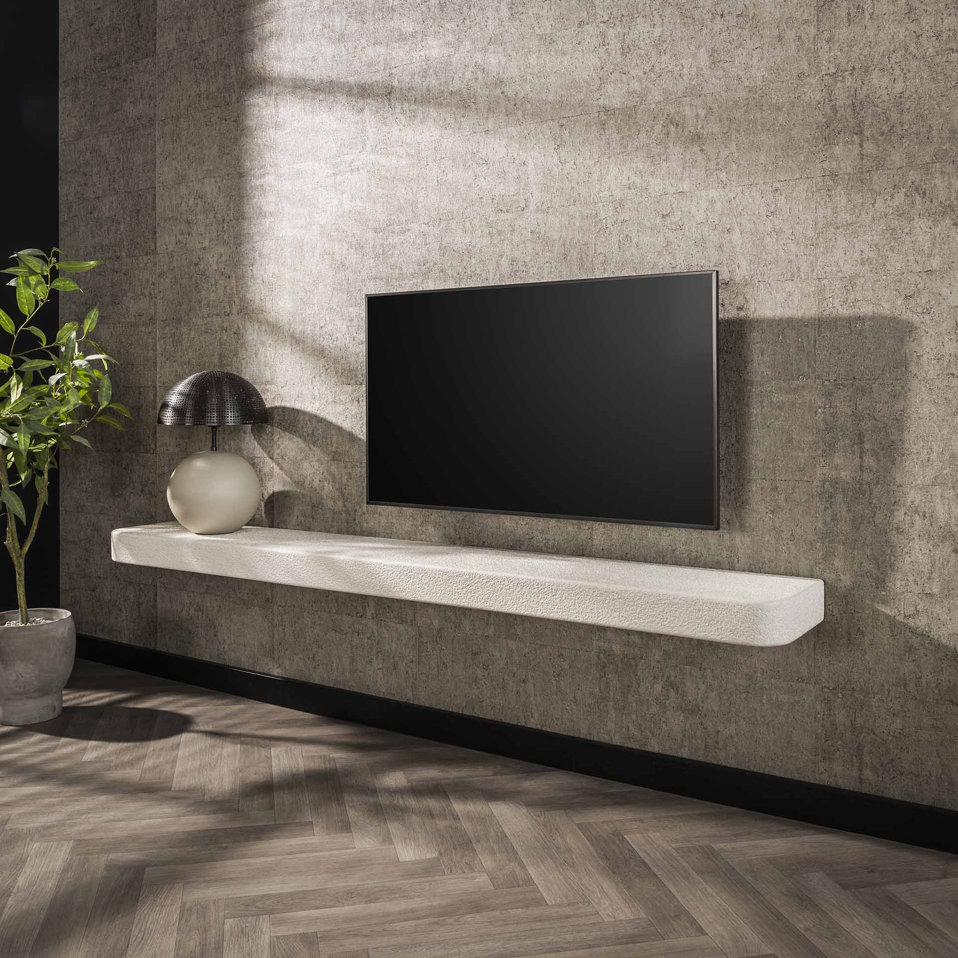Wandregal Weiß 200 cm aus Steinverbundstoff – Modernes Wandregal für Wohnzimmer, Schlafzimmer und Büro 0