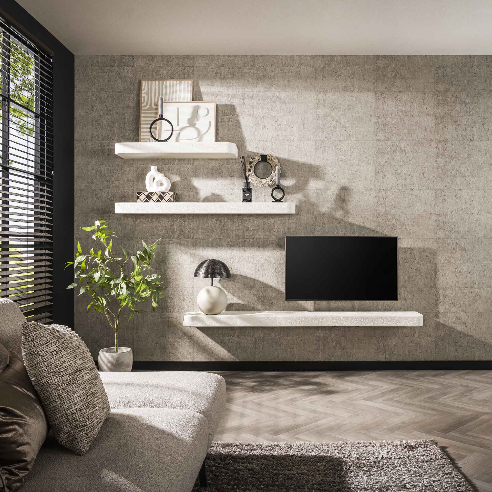 Wandregal Weiß 200 cm aus Steinverbundstoff – Modernes Wandregal für Wohnzimmer, Schlafzimmer und Büro 4