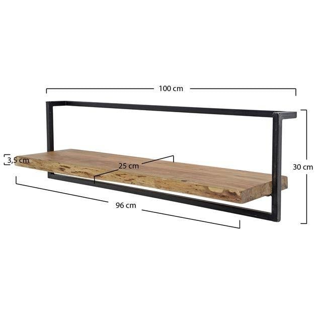 Wandregal aus Akazienholz mit Stahlrahmen im Vintage-Look 96 cm – Robustes Wandregal für modernes und industrielles Interieur 6