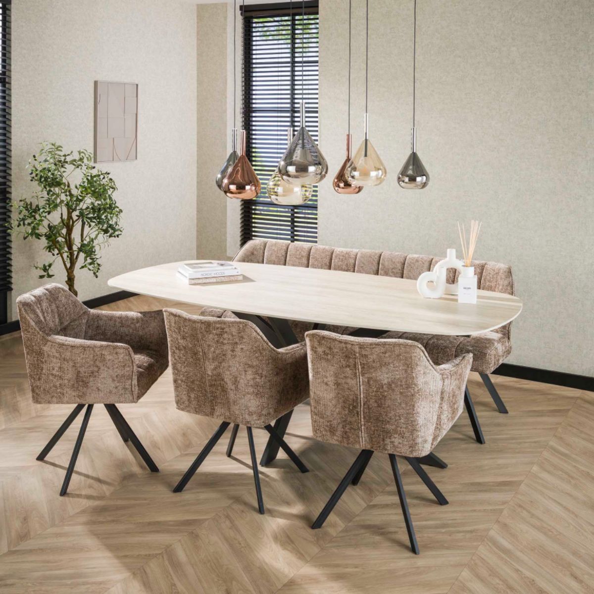 Travertin-Esstisch Romano Oval 215 cm – Keramikplatte & Spidergestell