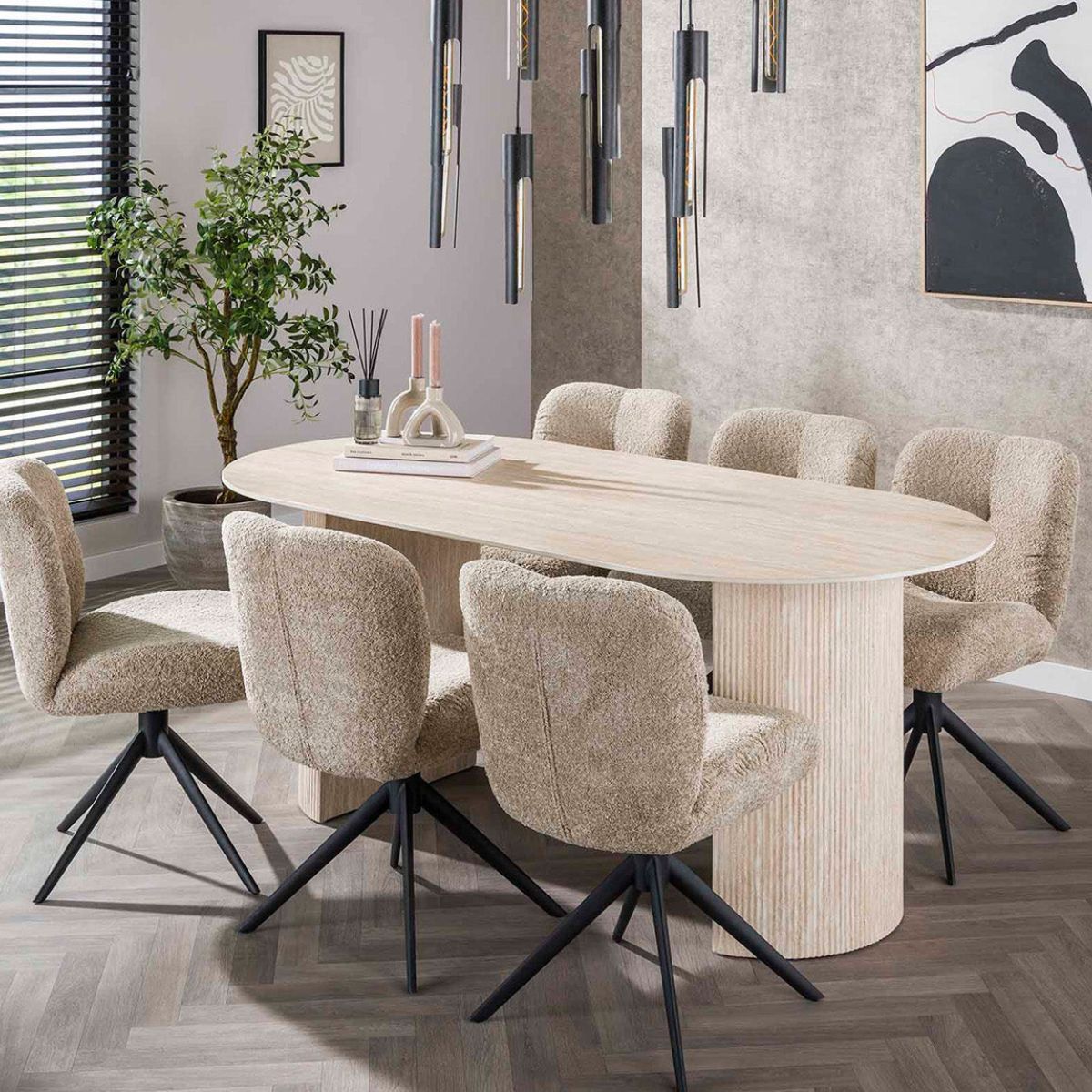 Ausziehbarer Esstisch 180 cm aus Keramik – Travertin-Optik, für 6 Personen, modernes Design, abgerundete Kanten 1