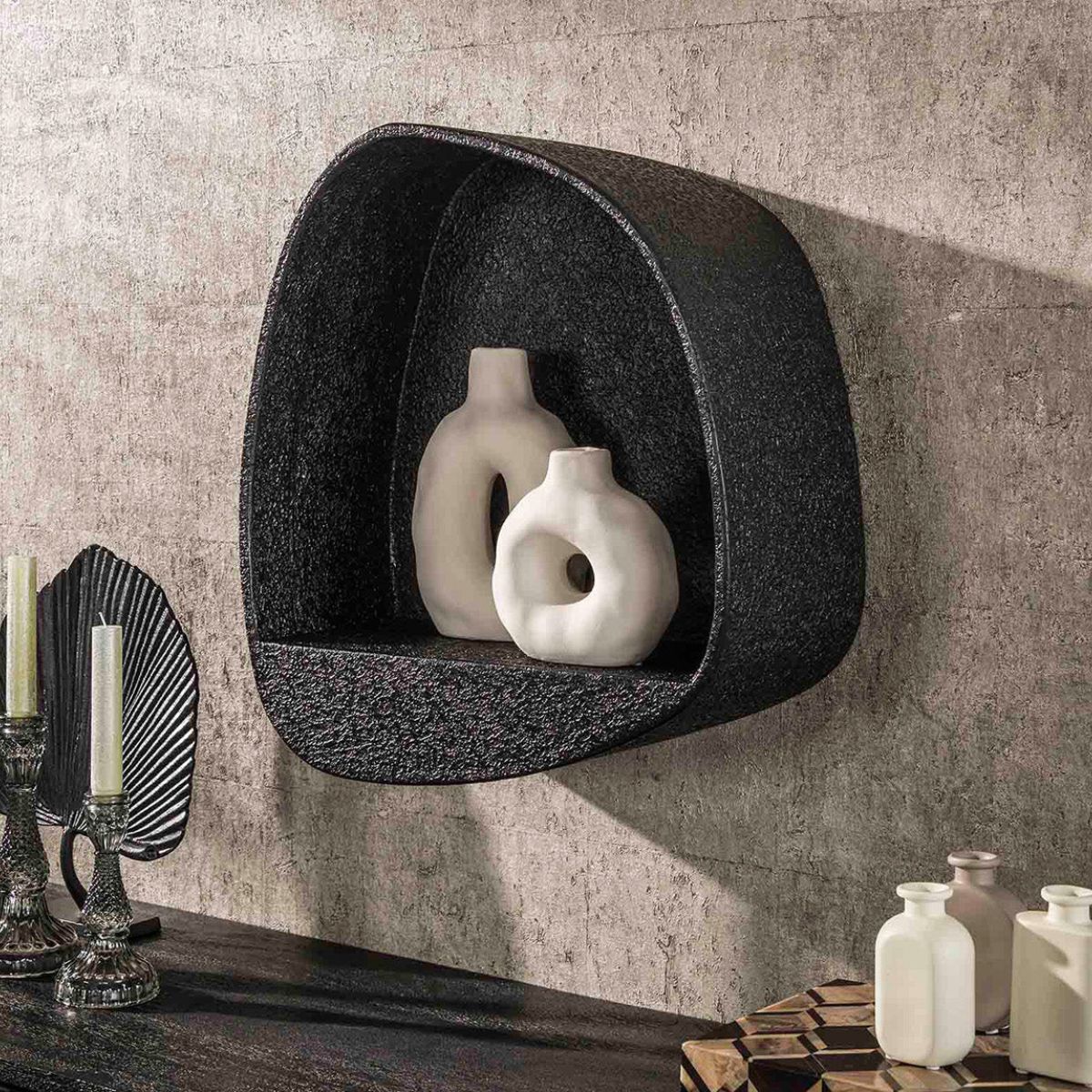 Wandregal aus flüssigem Metall Grau 44 x 21 x 48 cm – Modernes Regal zum Kombinieren für jeden Raum 0