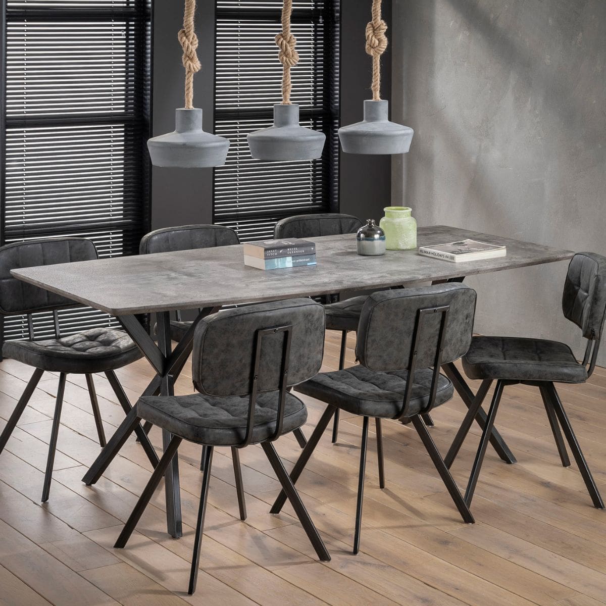 Ovaler Esstisch 190 x 90 cm in Betonoptik – Stabiler Tisch mit Stahlbeinen für industriellen Stil 1
