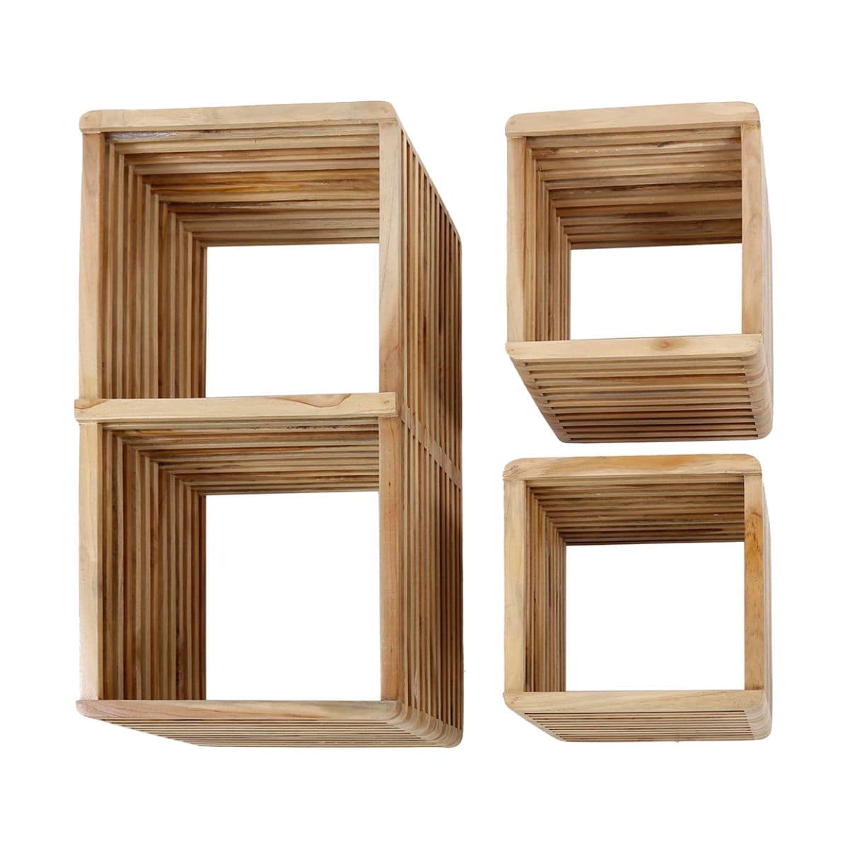 Wandregal Set 3-teilig aus Teakholz 42x 23 x 80 cm – Flexibel Aufhängbar für Modernen Wohnstil 3