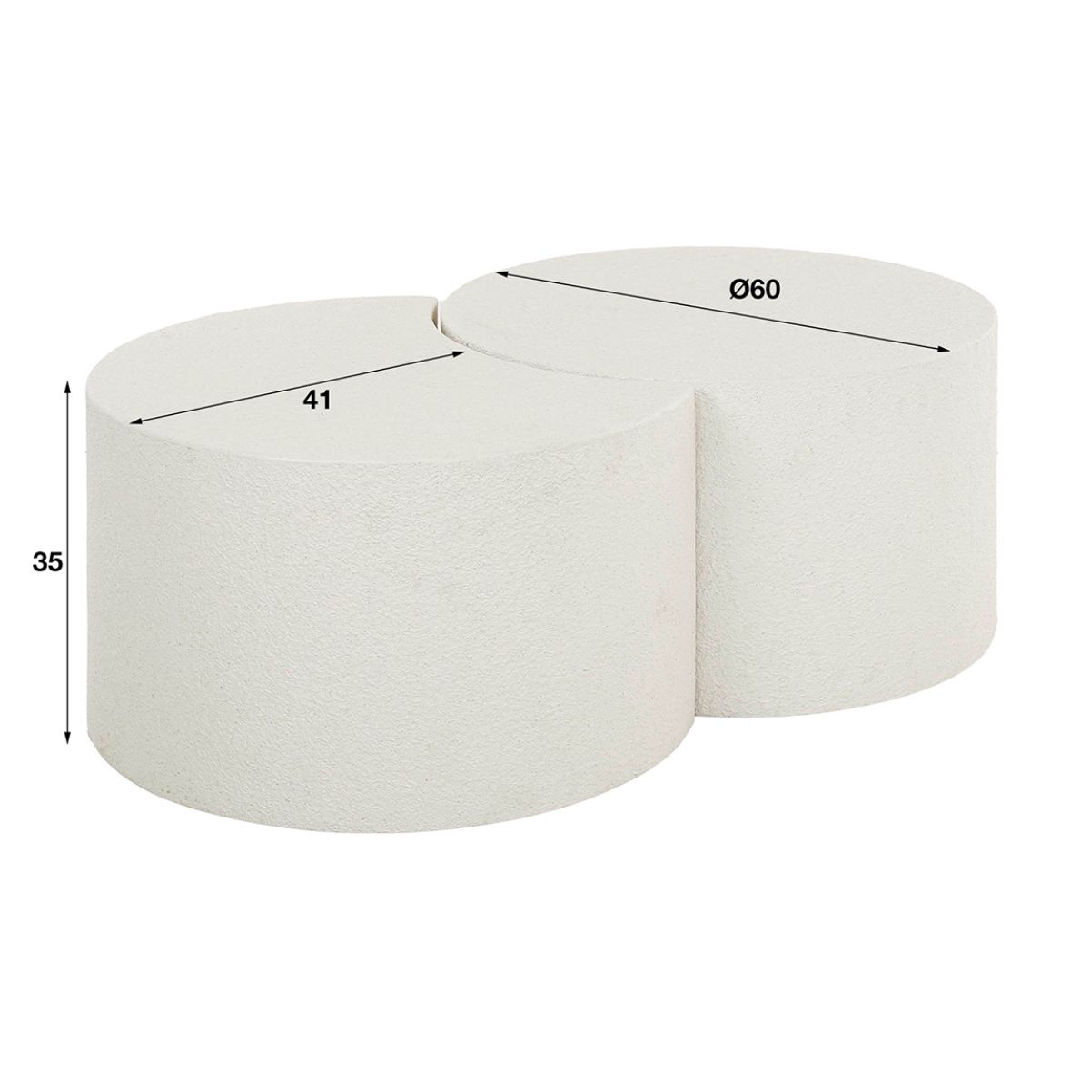 Rundes Couchtisch-Set 2er aus Marmorverbundstoff – Vollmond 60 cm, Halbmond 60 x 41 cm für Wohnzimmer 3