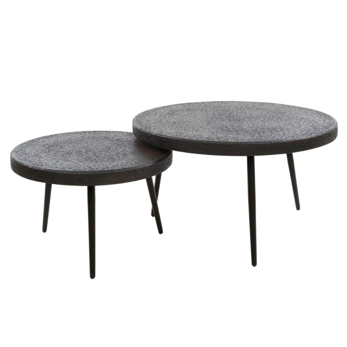 2-teiliges Couchtisch-Set rund Ø74/Ø55 cm mit flüssigem Metall-Finish in Bronzeoptik – moderne Beistelltische mit Metallgestell 4
