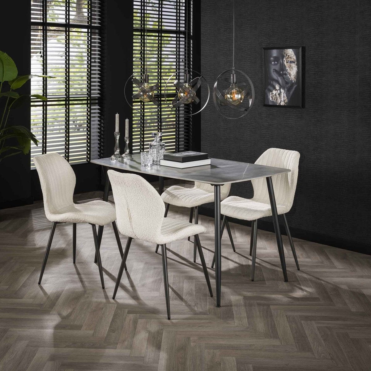 Ausziehbarer Esstisch 140 x 80 cm mit grauer Keramiktischplatte und Metallgestell – Ideal für kleinere Räume 0