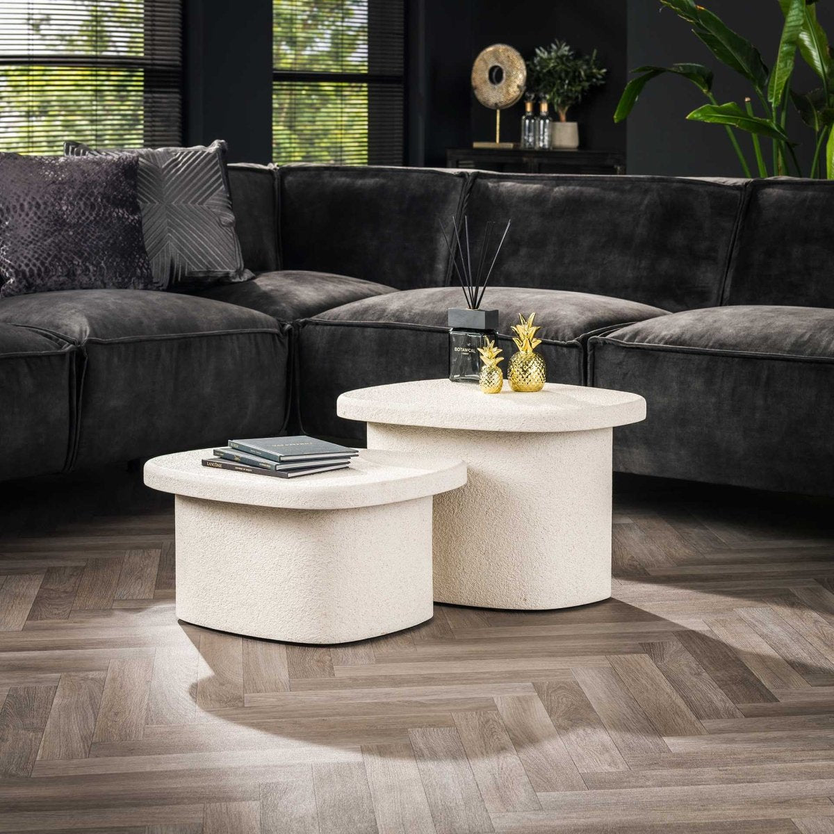 Couchtisch Set 2er aus Marmorverbundstoff – 57 x 44 x 40 cm, Flexibles Design für modernes Wohnen 0