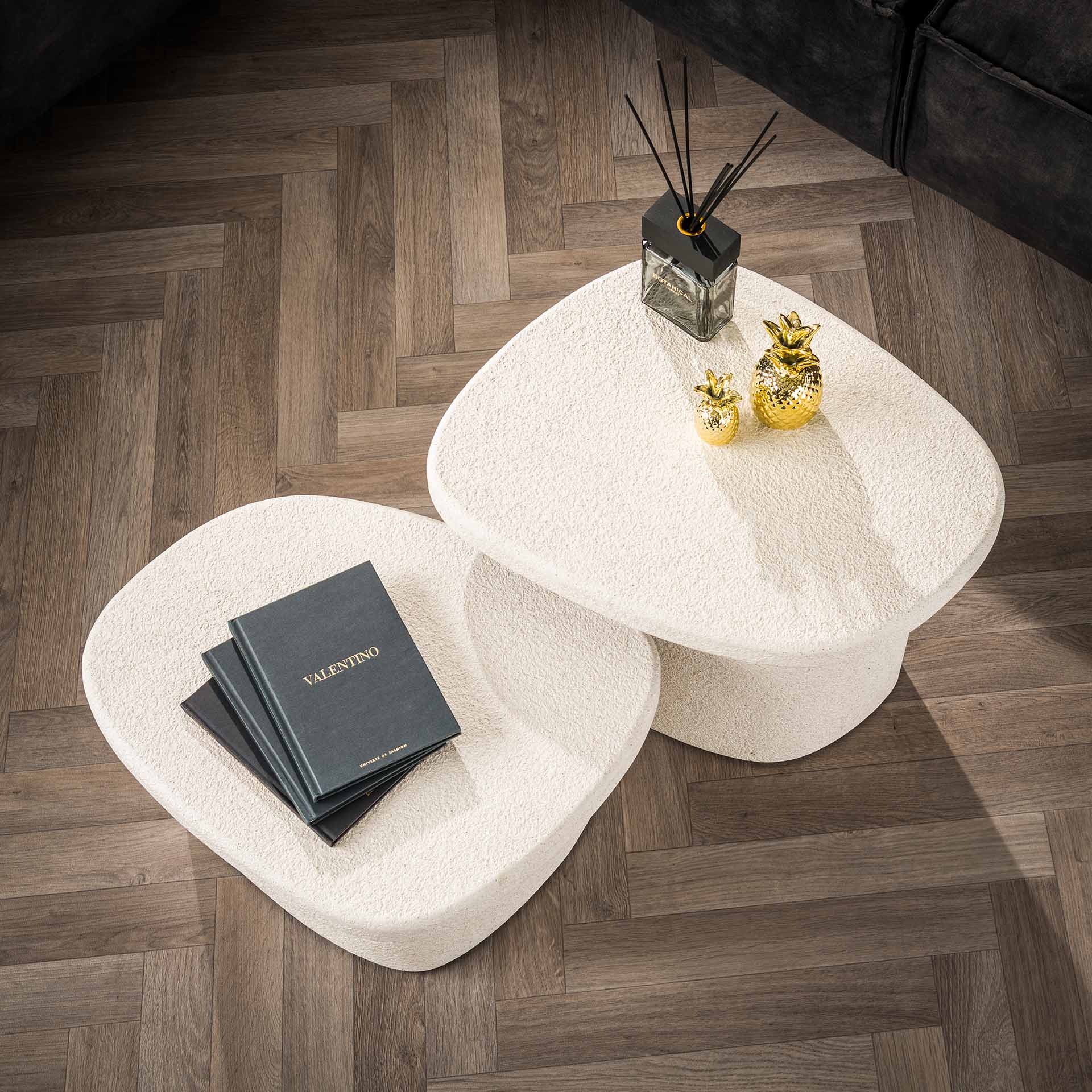 Couchtisch Set 2er aus Marmorverbundstoff – 57 x 44 x 40 cm, Flexibles Design für modernes Wohnen 1