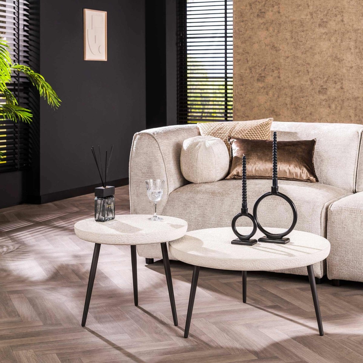 Couchtisch Set 2er aus Weißem Marmorverbund mit Stabilen Metallrahmen – Modernes Design für Wohnzimmer 0