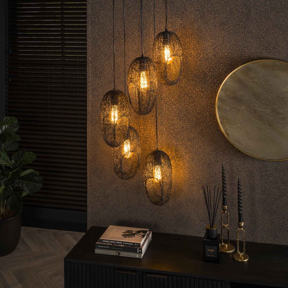 Hängelampe 5-flammig mit Verstellbaren Schirmen Ø 16 cm – Metall, Höhe 180 cm, Modernes Design für Innenräume 0
