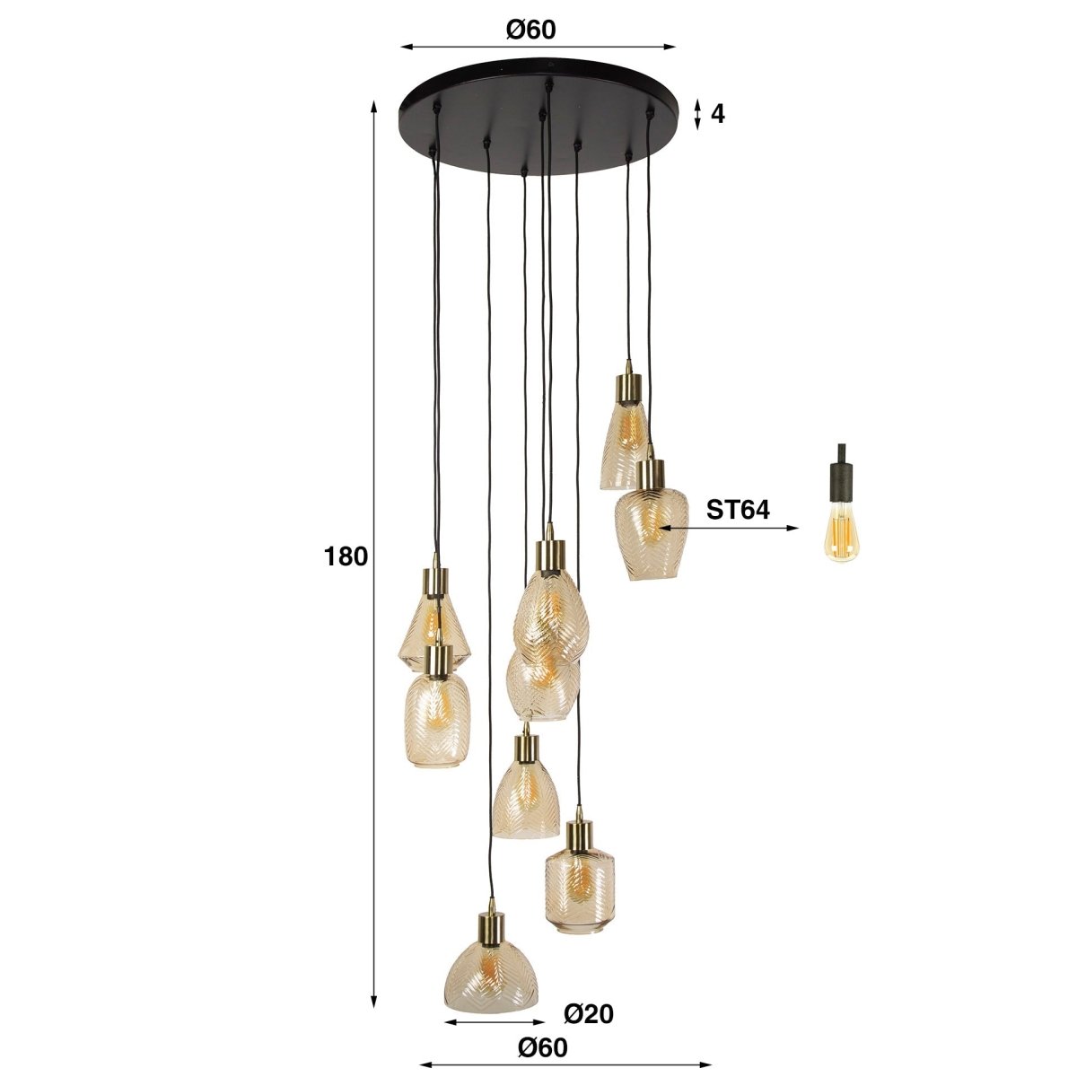 Hängelampe 9 V-Design Schirme aus Bernsteinglas – Höhenverstellbar bis 180 cm, Modern für Esstisch 4