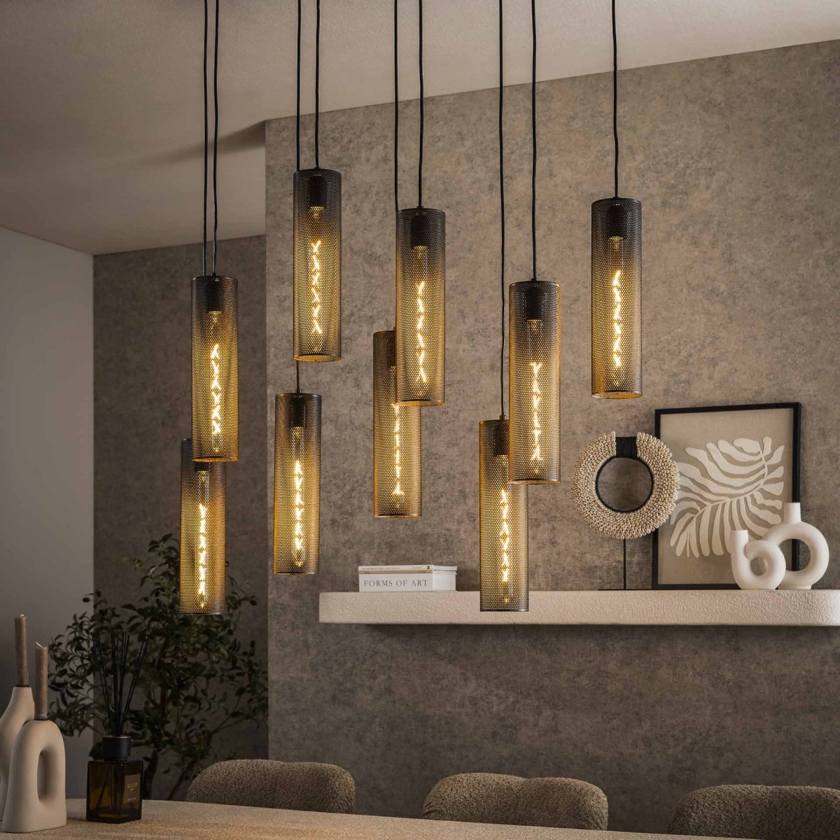 Hängelampe Schwarz 9L aus Metall mit verstellbarem Schirm – IP20, Höhe bis 150 cm, für E27 LED-Leuchtmittel 0