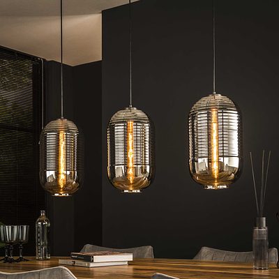 Hängelampe Schwarz mit 3 höhenverstellbaren Glasschirmen Ø22 cm – Pendelleuchte für Wohn- und Esszimmer 0