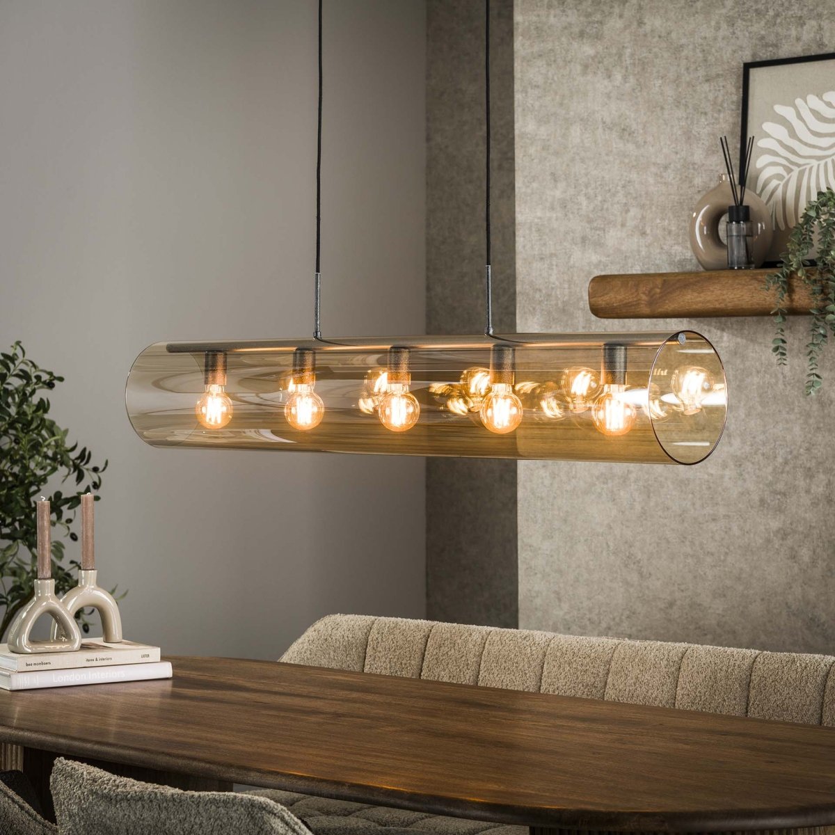 Hängelampe Schwarz mit Glas, Verstellbar bis 150 cm, Ø 20 cm, E27 Fassung – Moderne Pendelleuchte für Stilvolle Innenräume 0
