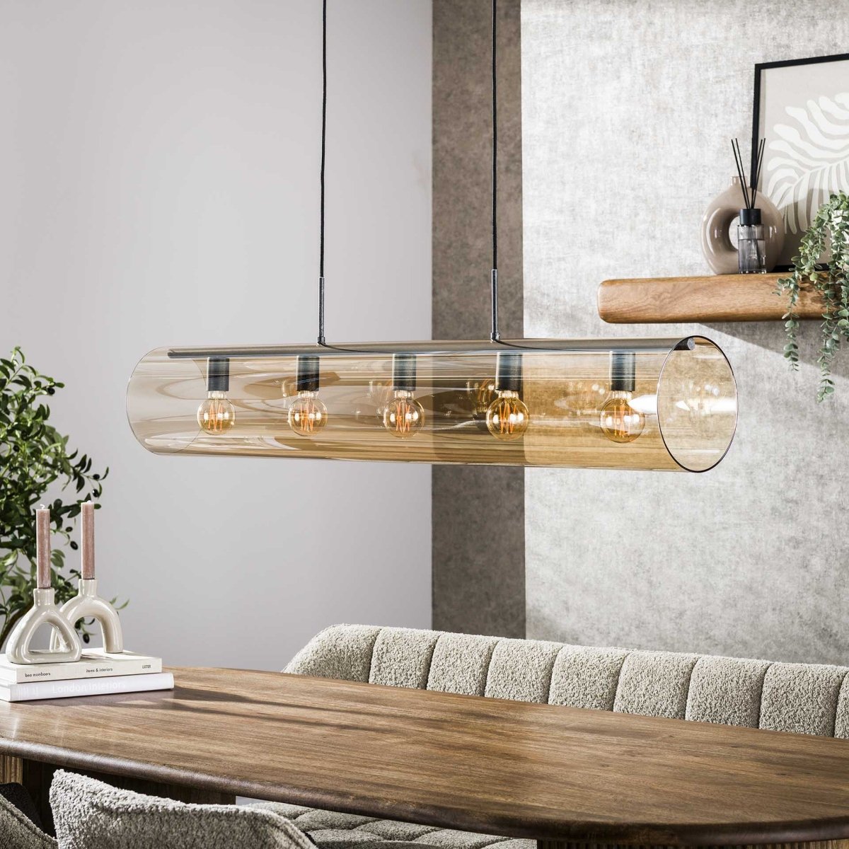 Hängelampe Schwarz mit Glas, Verstellbar bis 150 cm, Ø 20 cm, E27 Fassung – Moderne Pendelleuchte für Stilvolle Innenräume 1