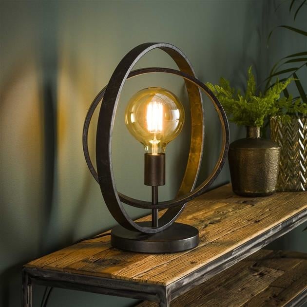 Industrielle Tischlampe Otan aus Metall mit Rotierender Kapuze und Holzkohlefinish – 1-flammige LED Tischleuchte für Wohnzimmer, Schlafzimmer, Küche 0