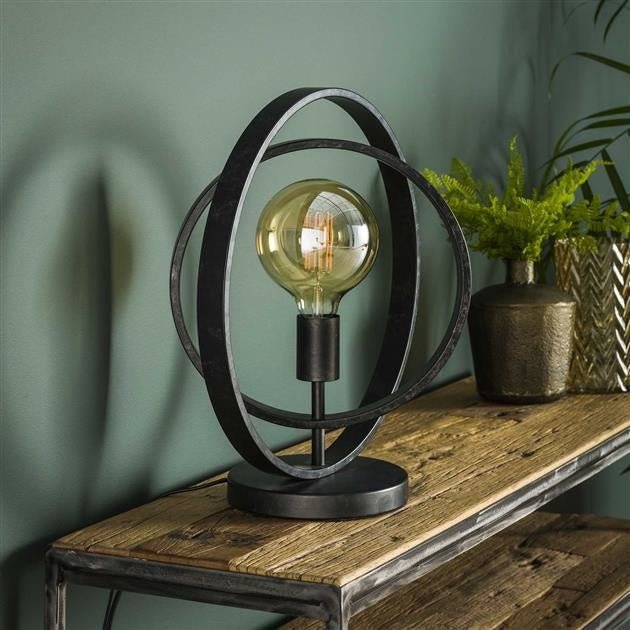 Industrielle Tischlampe Otan aus Metall mit Rotierender Kapuze und Holzkohlefinish – 1-flammige LED Tischleuchte für Wohnzimmer, Schlafzimmer, Küche 1