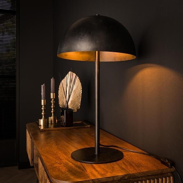Industrietischlampe Vera aus Schwarz Metall mit Vintage-Design – Runde Tischleuchte für Wohnzimmer, Schlafzimmer und Flur 0