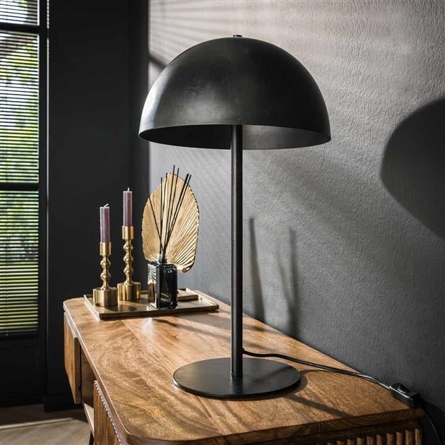 Industrietischlampe Vera aus Schwarz Metall mit Vintage-Design – Runde Tischleuchte für Wohnzimmer, Schlafzimmer und Flur 1
