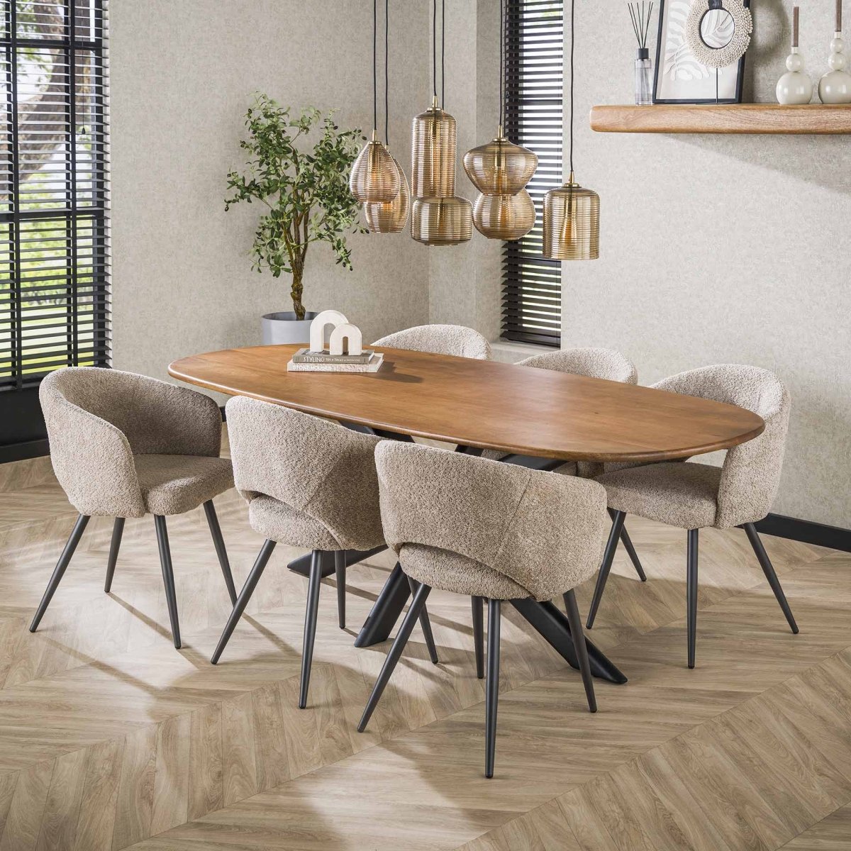 Moderner Ovaler Esstisch 180/215 cm aus Massivem Mangoholz – Stabil mit Spinnengestell für Esszimmer 0
