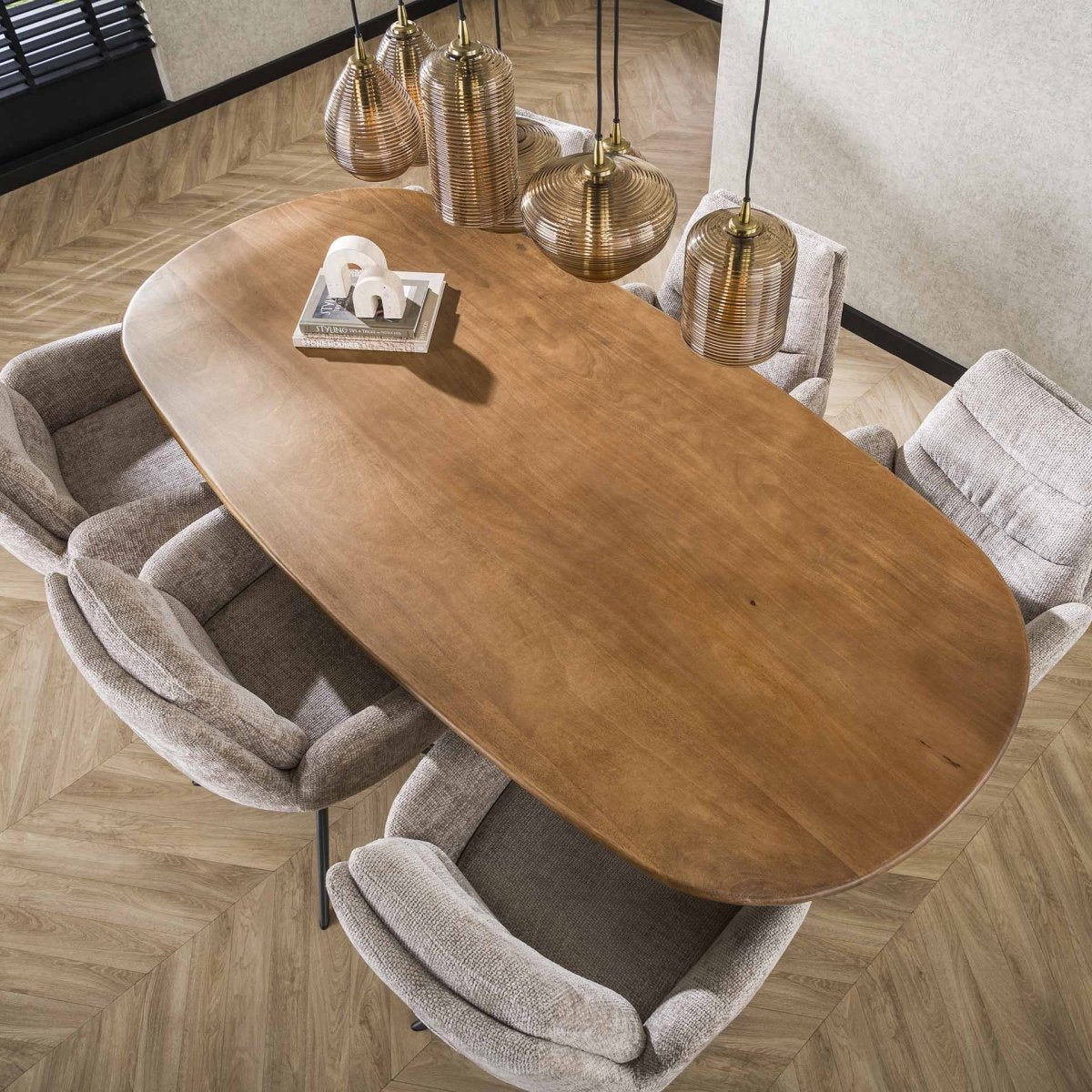 Moderner Ovaler Esstisch 180/215 cm aus Massivem Mangoholz – Stabil mit Spinnengestell für Esszimmer 3