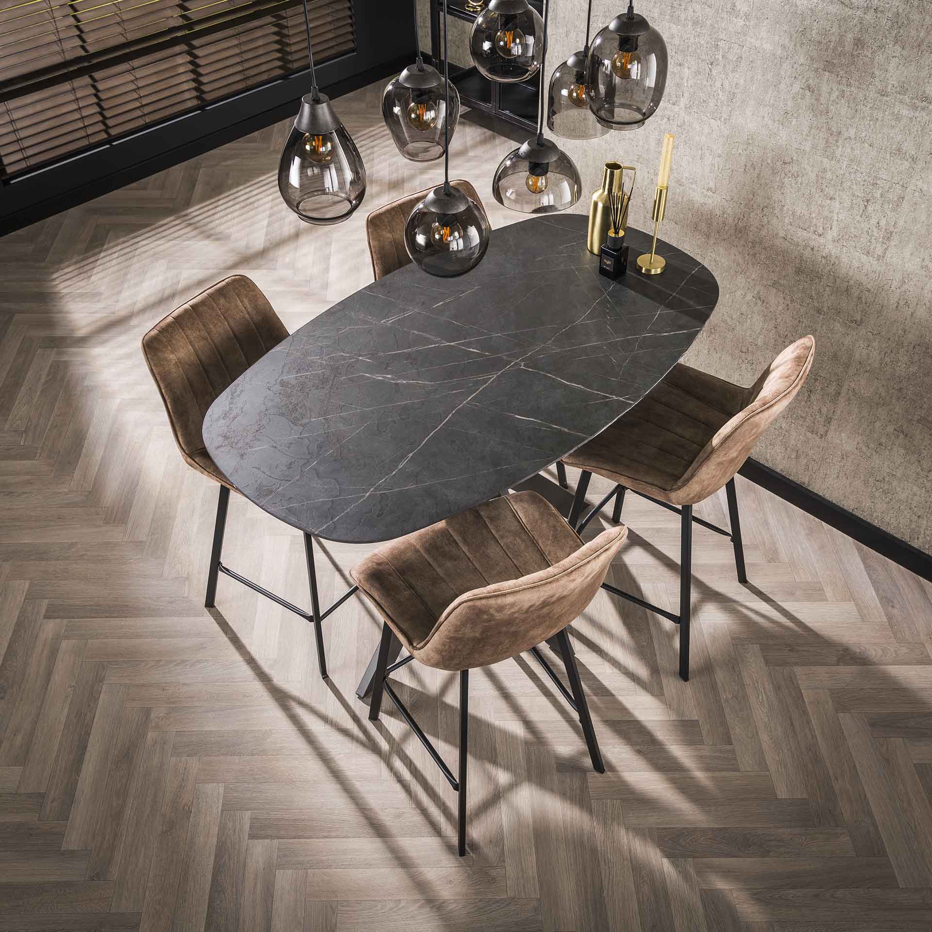 Ovaler Bartisch 140 x 80 cm in Keramikoptik – Ideal für Barhocker 65 cm mit Spinnenbeinen 4