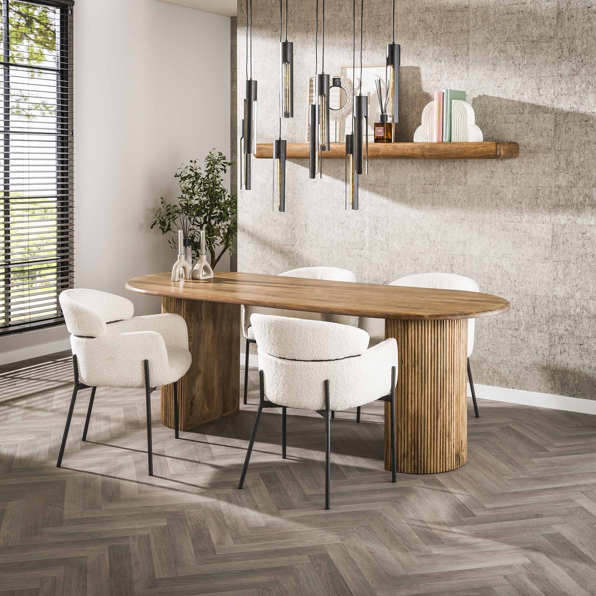 Ovaler Esstisch 215 x 90 cm aus nachhaltigem Mangoholz – Modernes Wellendesign für stilvolle Esszimmer 0