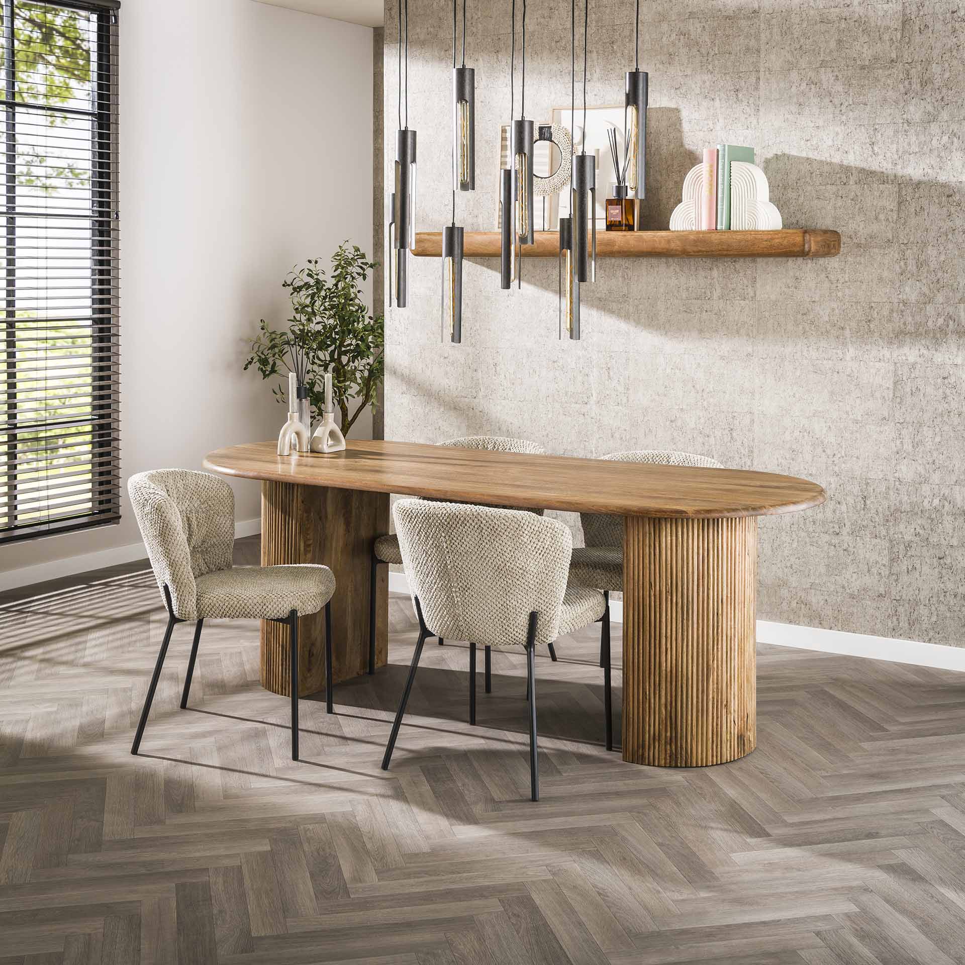 Ovaler Esstisch 215 x 90 cm aus nachhaltigem Mangoholz – Modernes Wellendesign für stilvolle Esszimmer 1