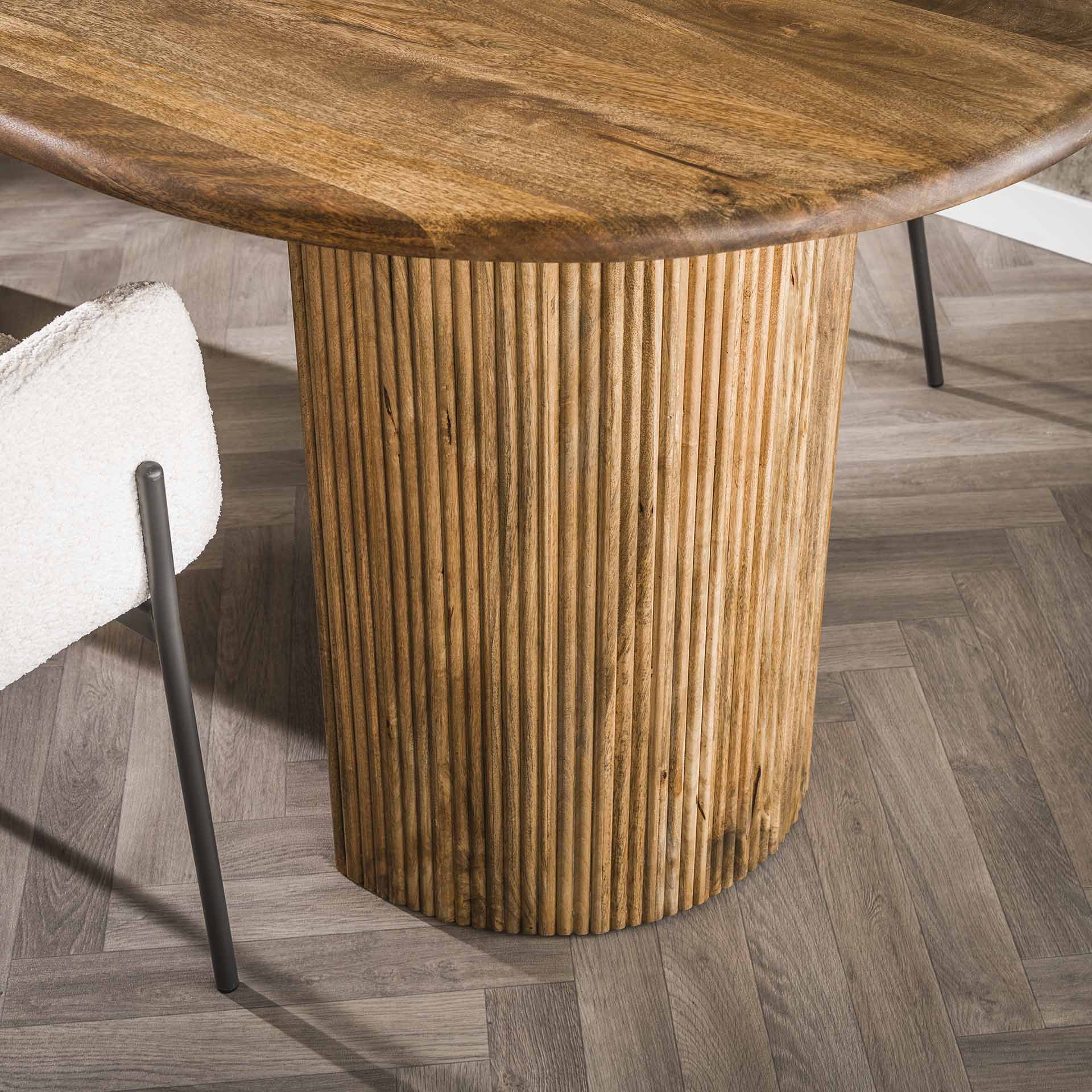 Ovaler Esstisch 215 x 90 cm aus nachhaltigem Mangoholz – Modernes Wellendesign für stilvolle Esszimmer 2