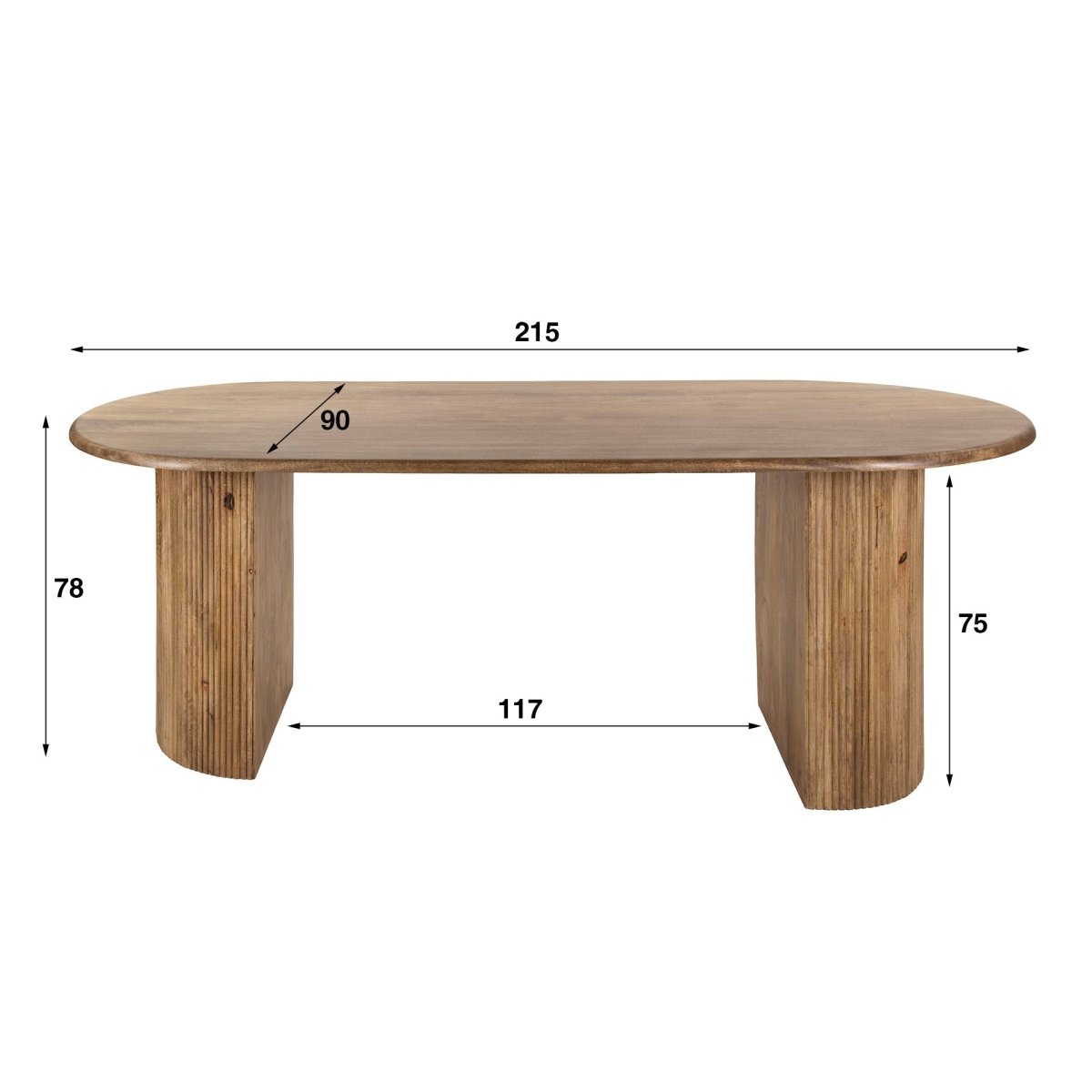 Ovaler Esstisch 215 x 90 cm aus nachhaltigem Mangoholz – Modernes Wellendesign für stilvolle Esszimmer 4