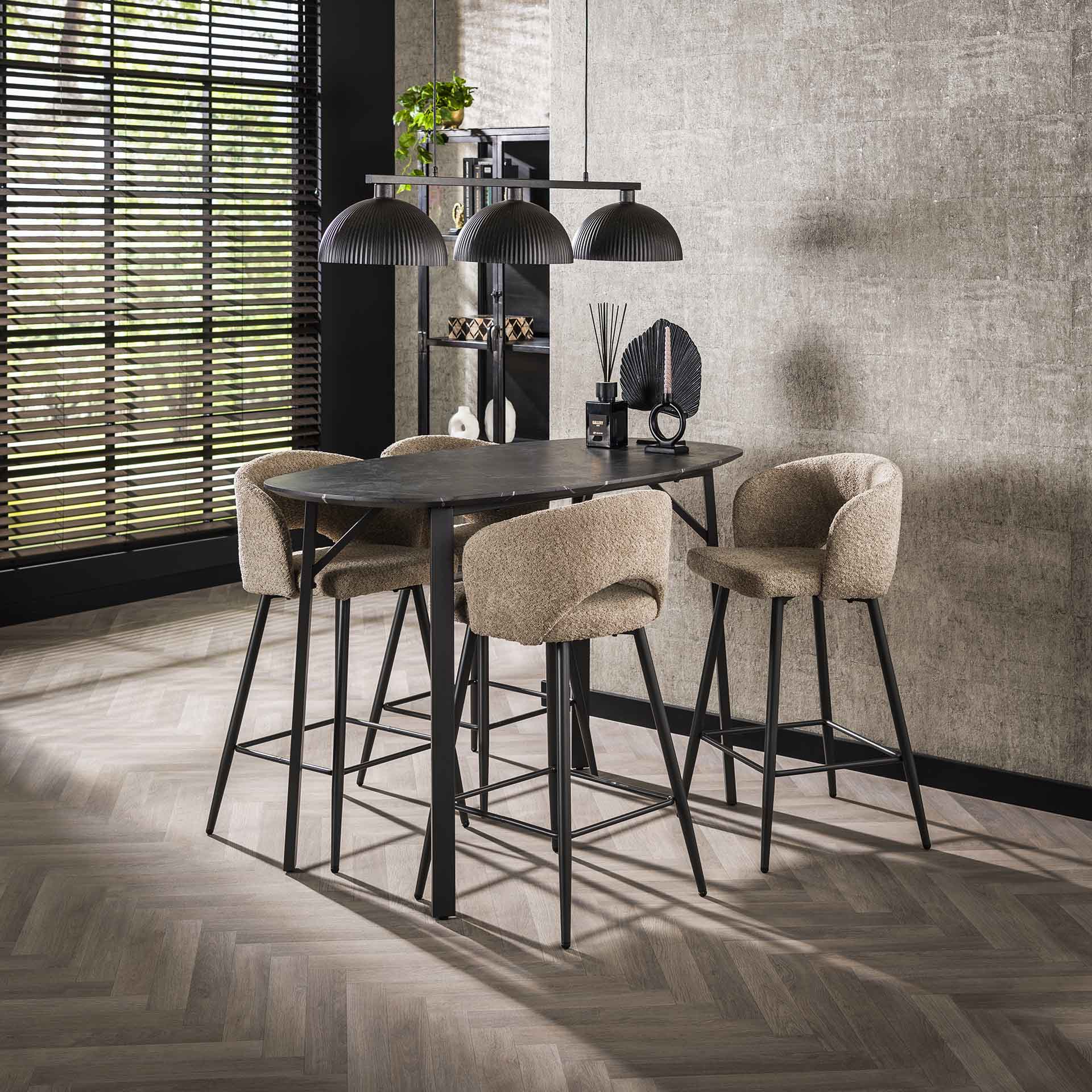 Ovaler Stehtisch 140 cm in Schwarz – Dänisches Design mit Keramikoptik für Barhocker, robust und stilvoll 0