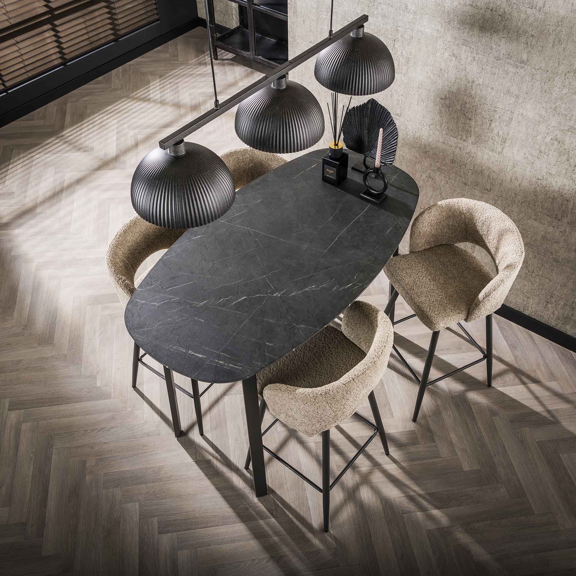Ovaler Stehtisch 140 cm in Schwarz – Dänisches Design mit Keramikoptik für Barhocker, robust und stilvoll 1
