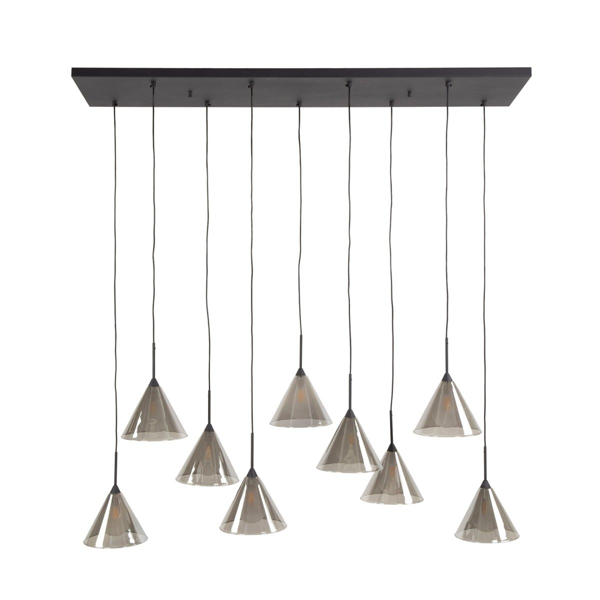 Pendelleuchte Schwarz mit 7 Höhenverstellbaren Rauchglas-Schirmen – Ø 18 cm, bis 150 cm Höhenverstellbar für Elegante Beleuchtung 4