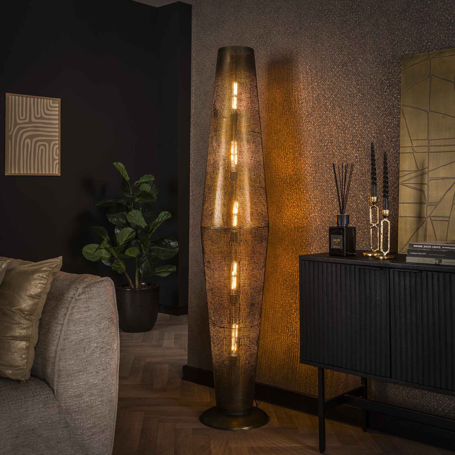 Runde Stehleuchte 180 cm aus Metall in Bronze – Futuristisches Design mit 5 Lichtquellen für stilvolle Beleuchtung 0