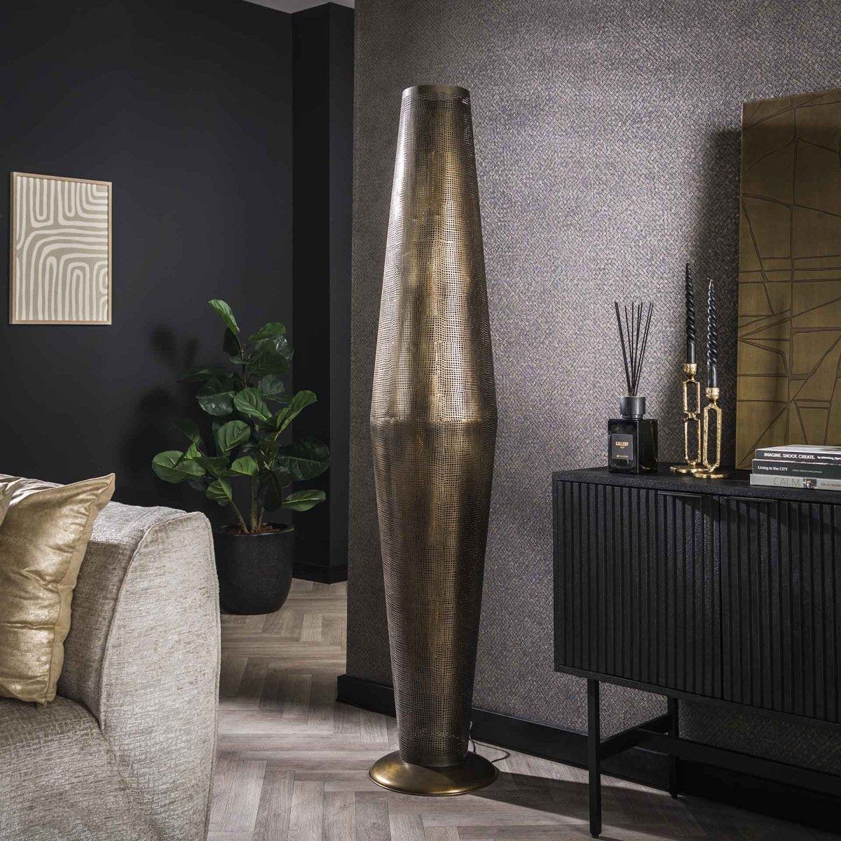 Runde Stehleuchte 180 cm aus Metall in Bronze – Futuristisches Design mit 5 Lichtquellen für stilvolle Beleuchtung 1
