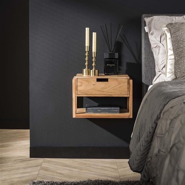 Schwebender Nachttisch aus Akazienholz mit 1 Schublade – Modernes Design für Ihr Schlafzimmer 0