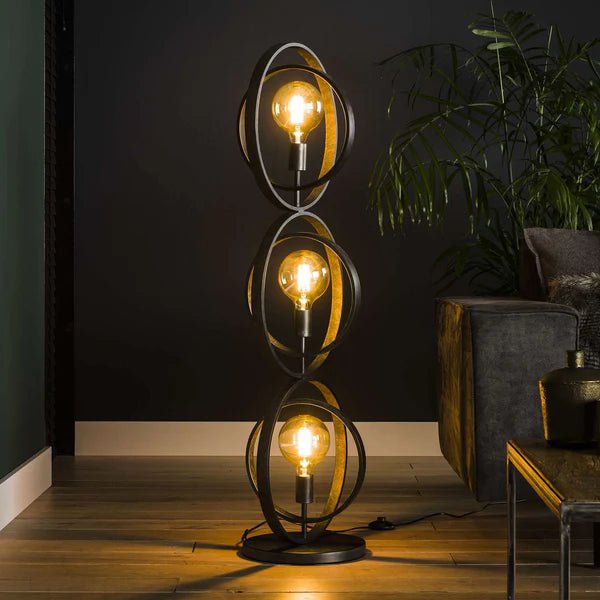 Stehlampe 1,24 m Schwarz mit Drehbaren Lichtkreisen – Moderne Stehleuchte aus Metall für Wohnzimmer und Büros 0