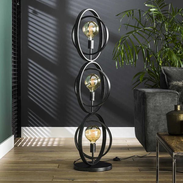 Stehlampe 1,24 m Schwarz mit Drehbaren Lichtkreisen – Moderne Stehleuchte aus Metall für Wohnzimmer und Büros 1