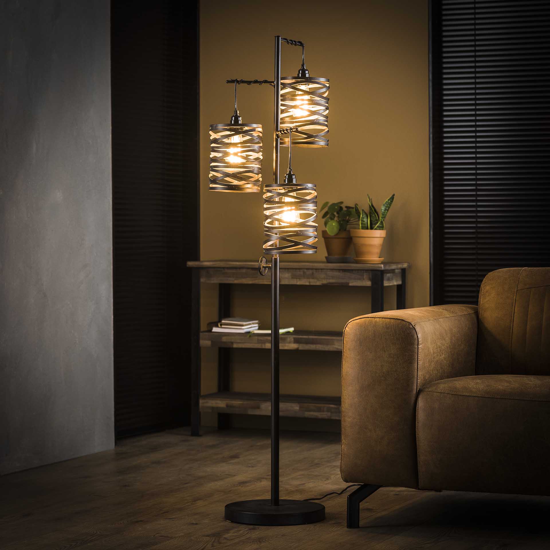 Stehlampe Industrie-Stil 3 Lichtquellen Schiefergrau Metall für Wohnzimmer und Büro 0