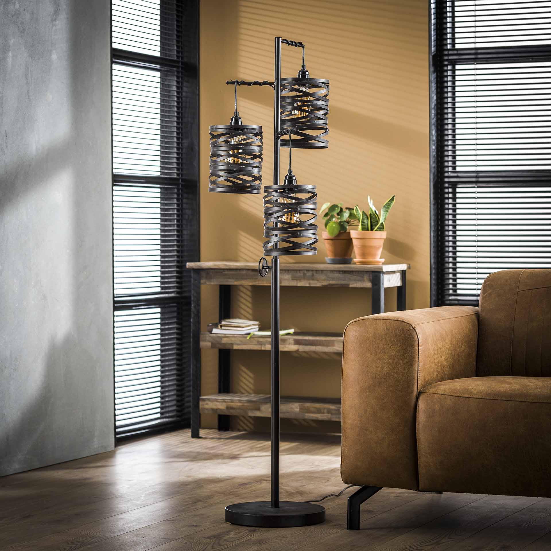 Stehlampe Industrie-Stil 3 Lichtquellen Schiefergrau Metall für Wohnzimmer und Büro 1
