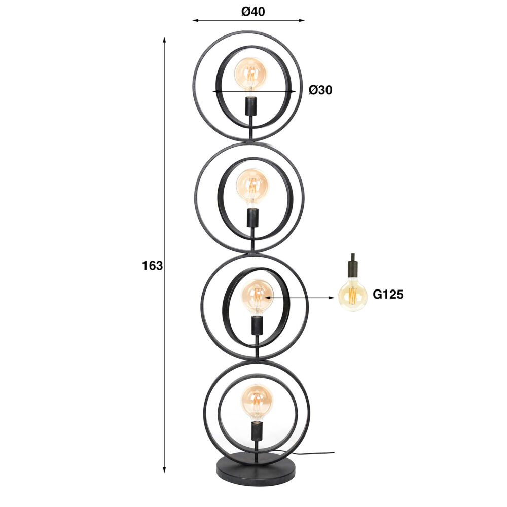 Stehlampe Schwarz 4-flammig aus Metall – Drehbare Lichtquellen für individuelles Licht im Wohnzimmer 2