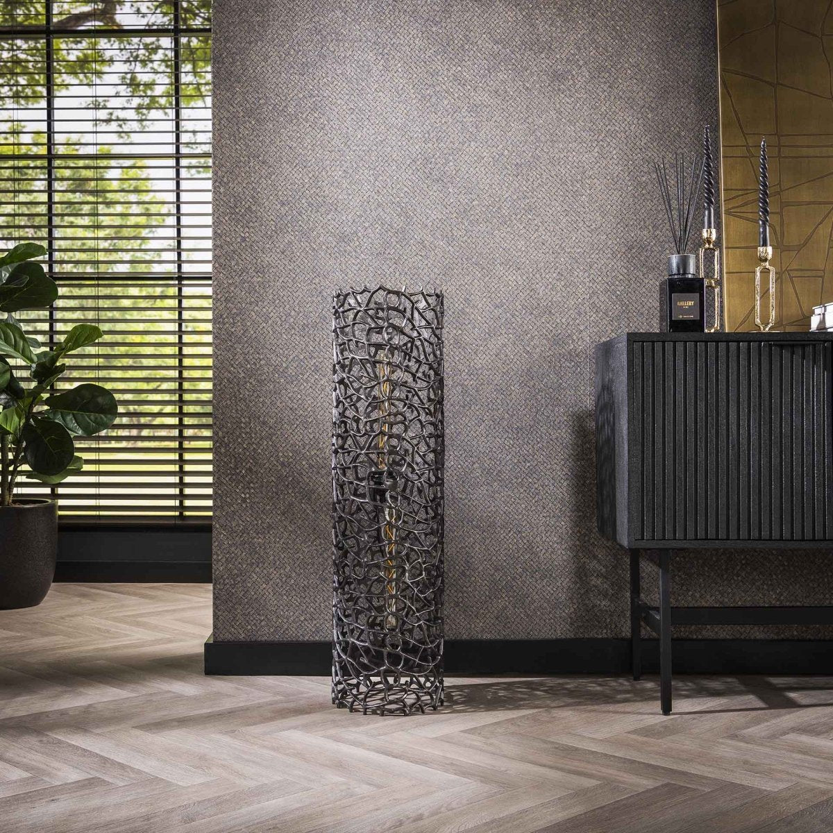 Stehleuchte 122 cm aus Metall Ø25 cm – Moderne Bodenlampe für Wohnzimmer und Schlafzimmer, mit Gewebtem Muster 1