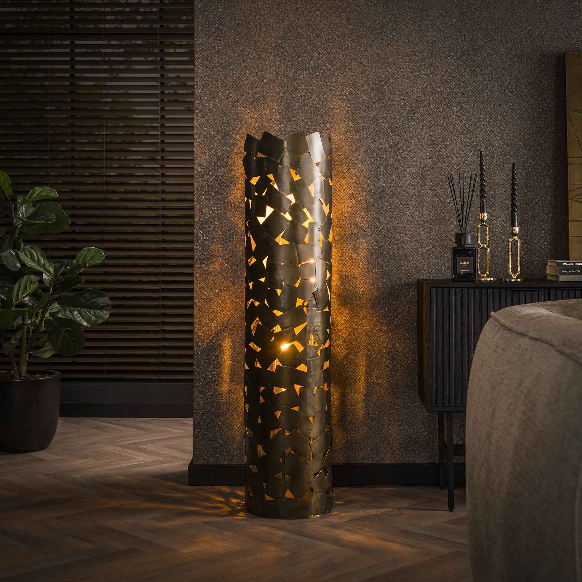 Stehleuchte 135 cm Zylinder aus Bronze mit Patchwork-Muster – Moderne Lampe für Wohnzimmer und Schlafzimmer 0